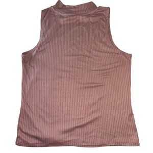 One Step Up Mauve Ribbed Mock Neck Sleeveless Top XL Pink RN 63619